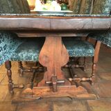 Monastery table - 9 chairs and 2 Louis XIII oak armchairs.
