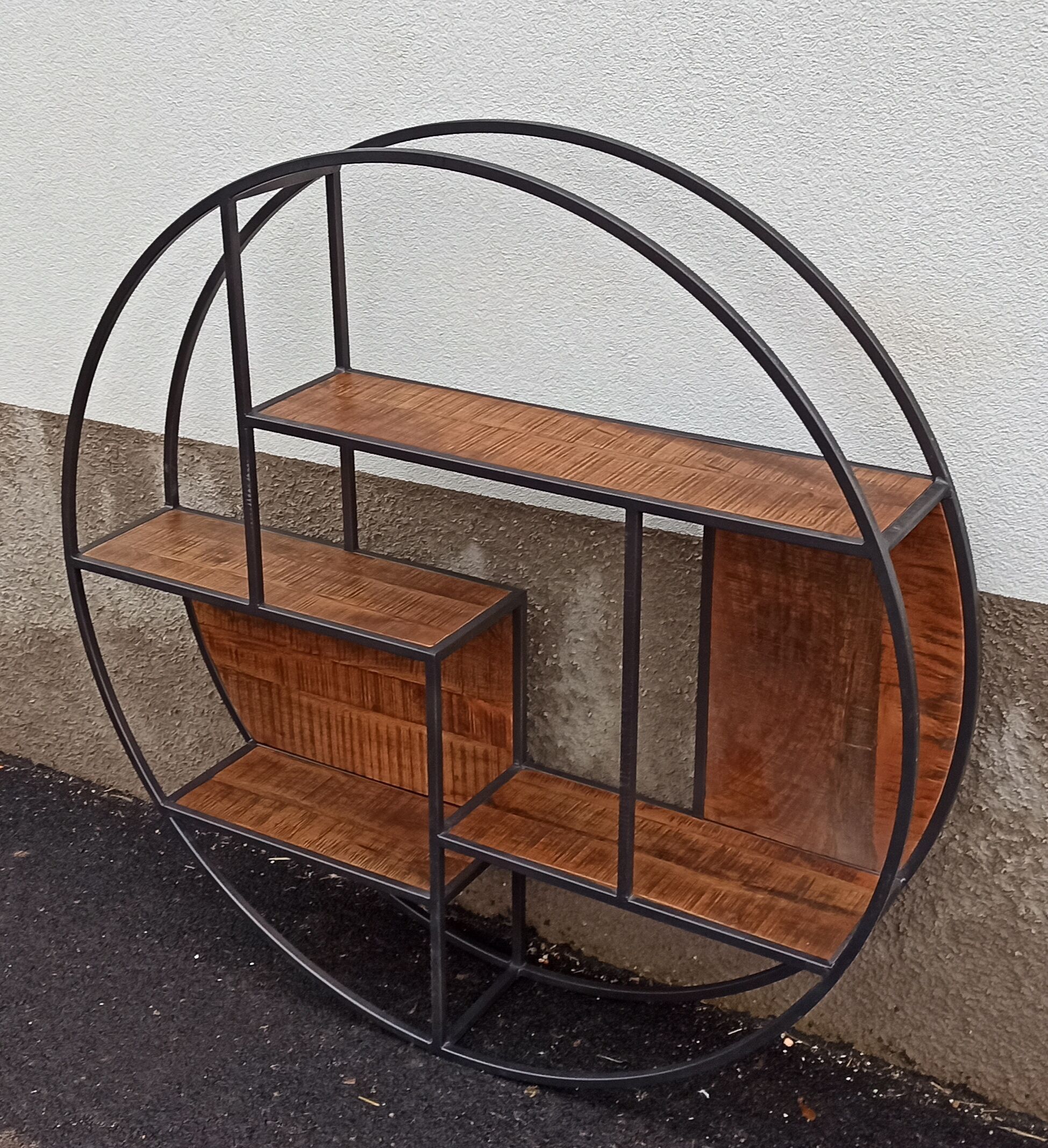 Round wall shelf wood and metal