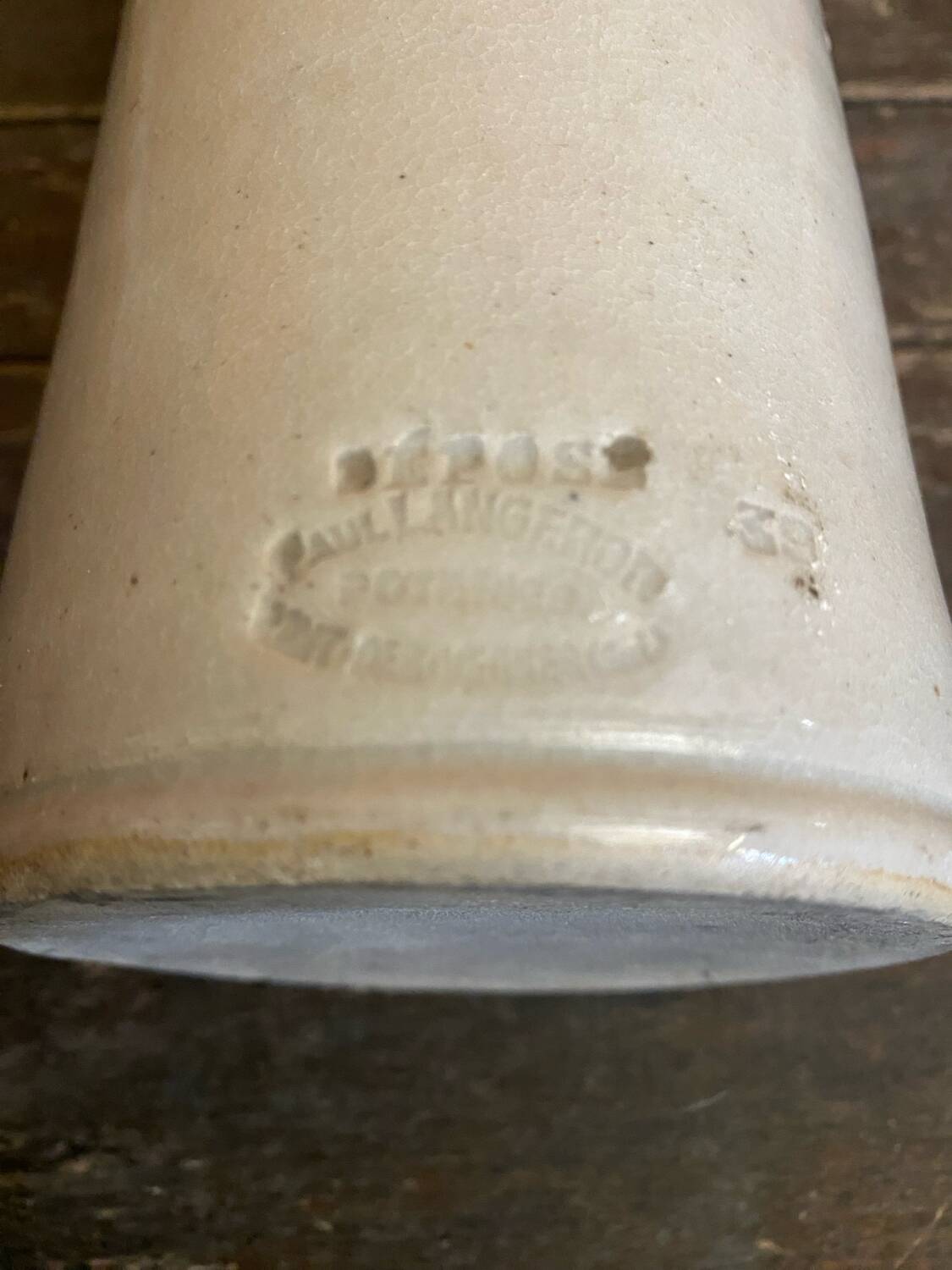 Vintage grey glazed stoneware bottle paul langeron with metal stopper