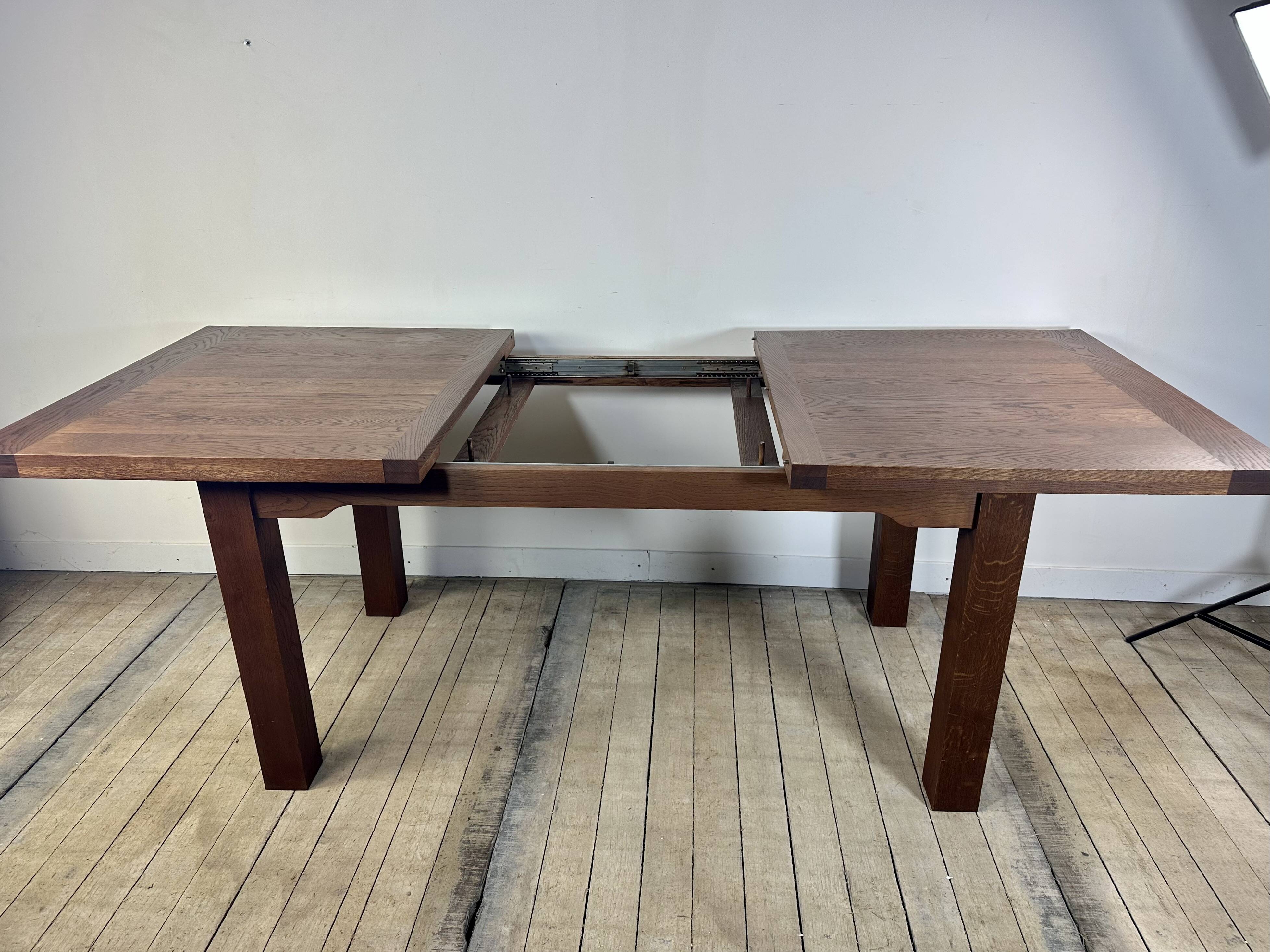 Brutalist solid oak table with 2 extensions from the 1990s.