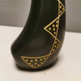 Sculptural black vase with yellow pattern from Hedebo Keramik Denmark 1950-1960s.