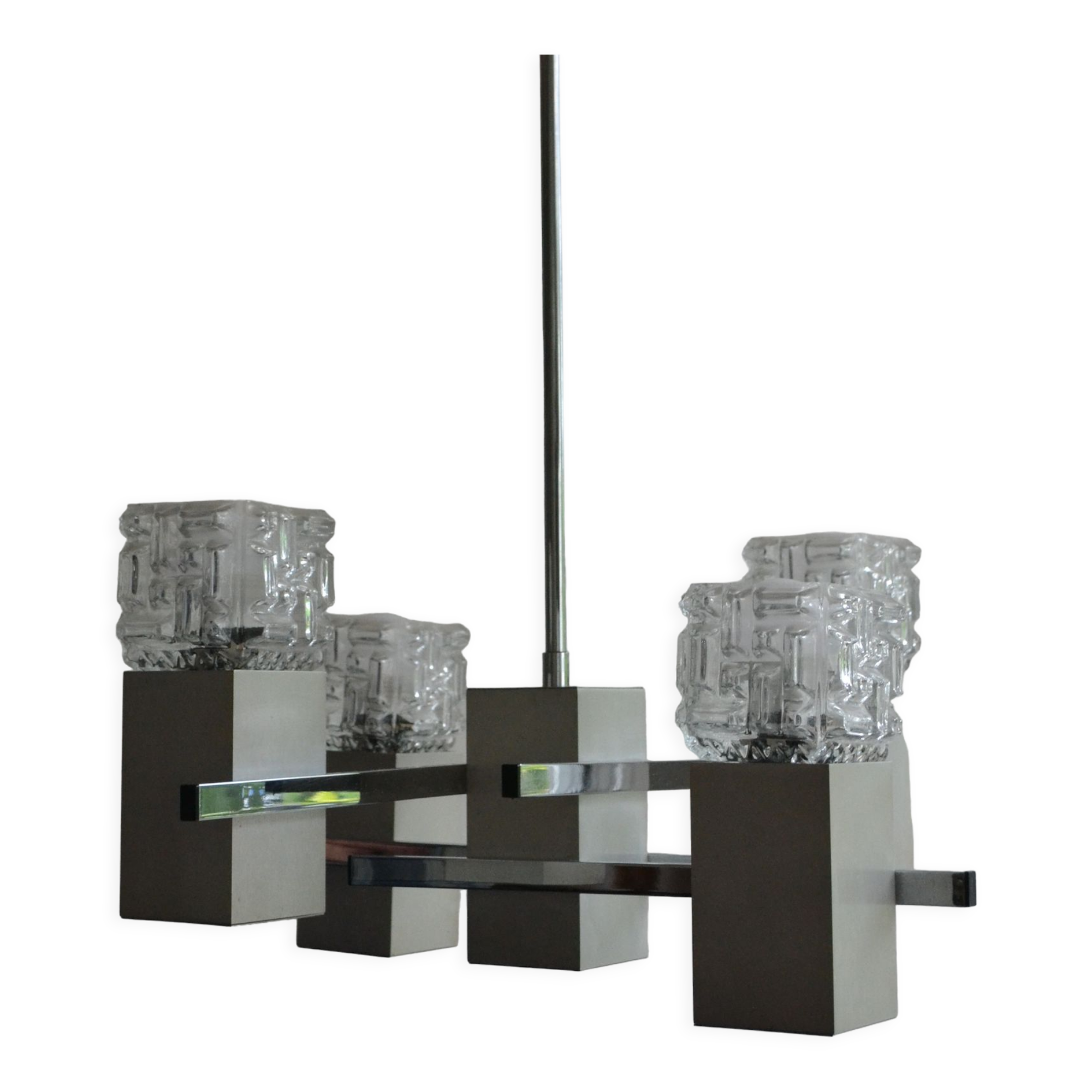 Maison Sciolari cubic chandelier with 4 chrome lights from the 70s