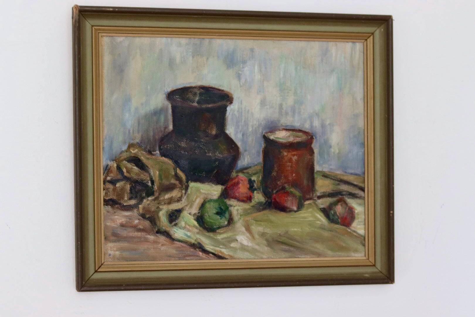 Original Swedish oil on panel "Still Life" vintage and framed.