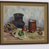 Original Swedish oil on panel "Still Life" vintage and framed.