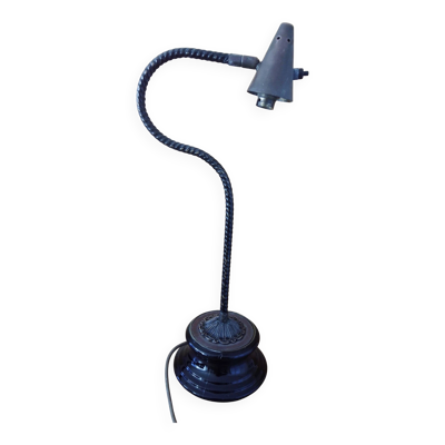 Lampe bureau ancienne petit abat jour cuivre socle faience