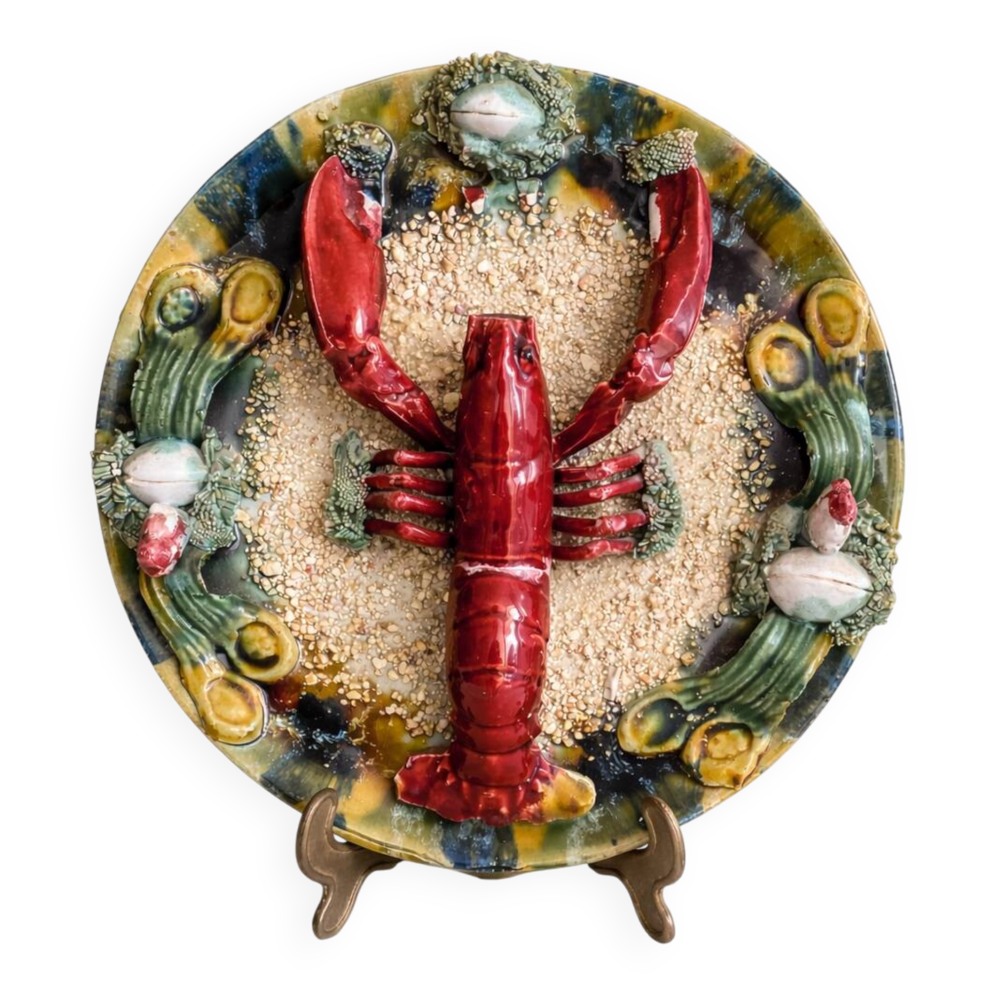 Caldas ceramic Portugal large plate lobster relief decoration