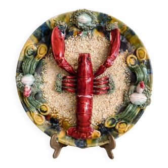 Caldas ceramic Portugal large plate lobster relief decoration