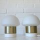 Pair of Mid Century Modern Bedside Lights Mushroom Milk Glass Lamps