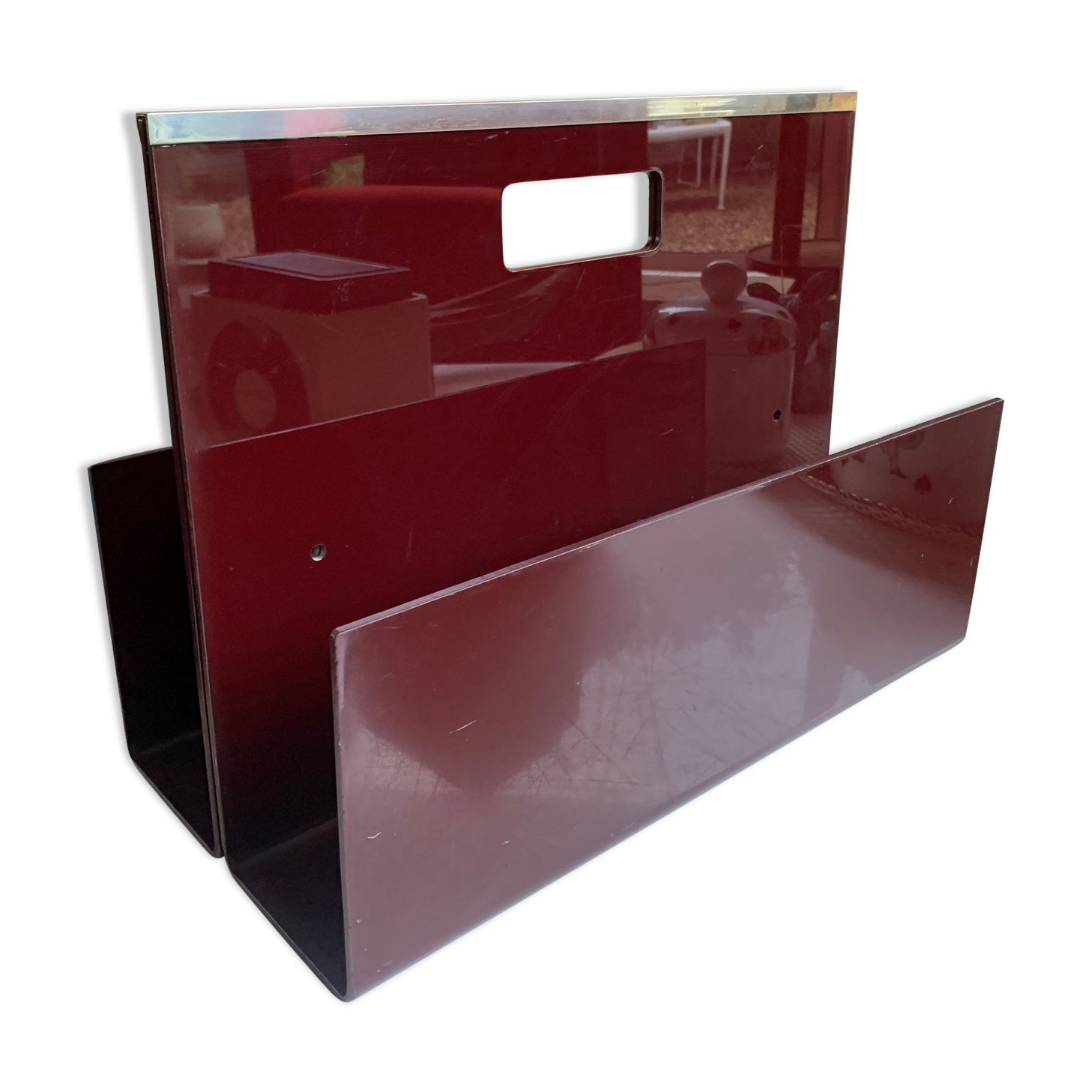 Magazine holder 70s plexiglass burgundy