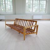 Large 1960s "Bodö" canapé in oak, leather and wool, Svante Skogh, Sweden