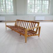 Large 1960s "Bodö" canapé in oak, leather and wool, Svante Skogh, Sweden