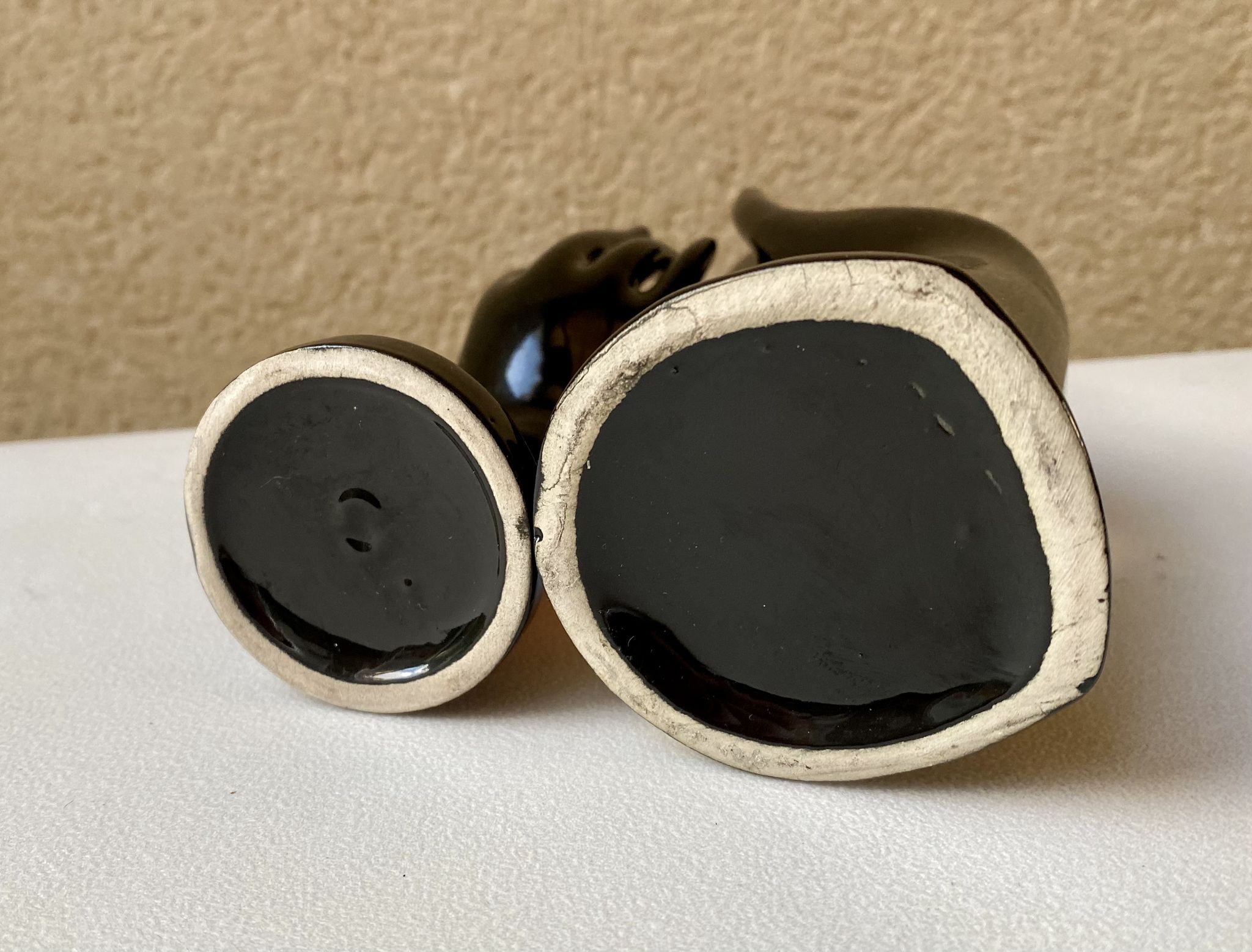 Vase ring pair of hand black ceramic vintage 80s