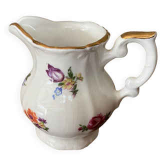 Small milk jug or creamer decoration flowers and golden edge