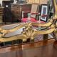 Mirror with carved and gilded wooden frame, 18th century, with scrollwork decoration.