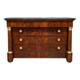 Empire commode in mahogany – Detached columns – Marble top – 19th century