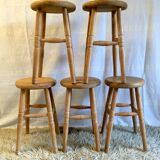 Lot of 5 solid wooden stools - 60s/70s