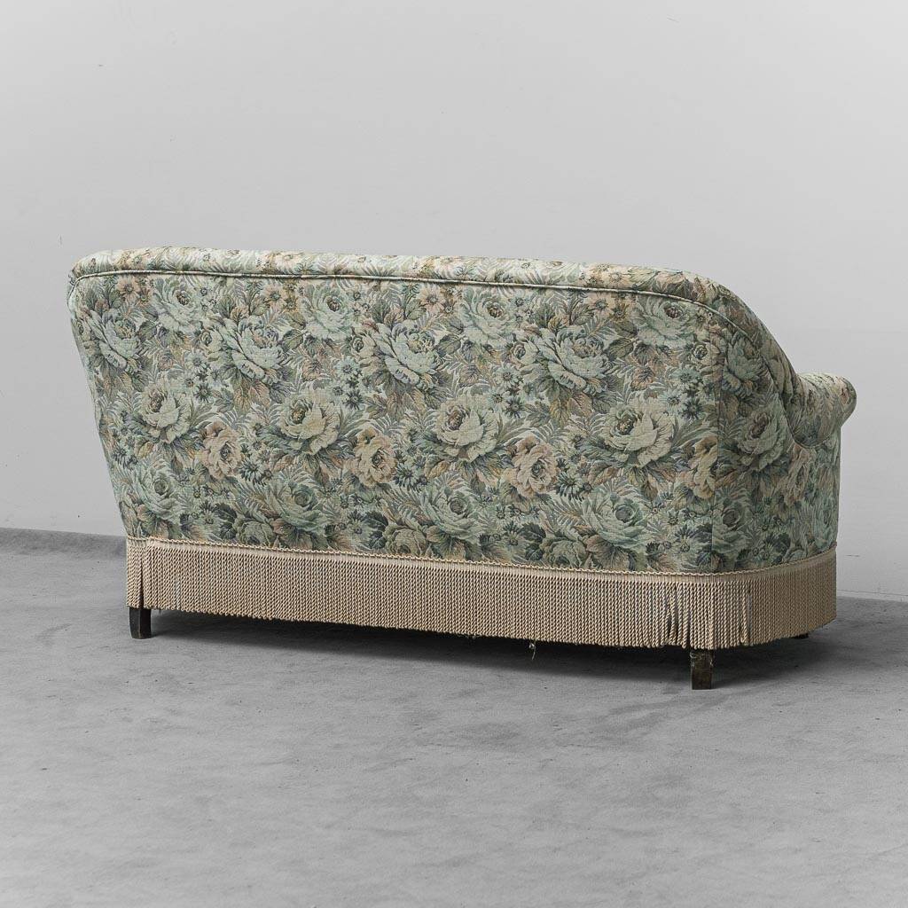 Banquette 2 places en tissu fleuri, années 1950
