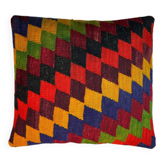 Vintage turkish kilim cushion cover , 55 x 55 cm