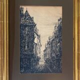 Tableau "Rue verrerie Dijon vers 1880" par Paul Deval Dessin à l'encre