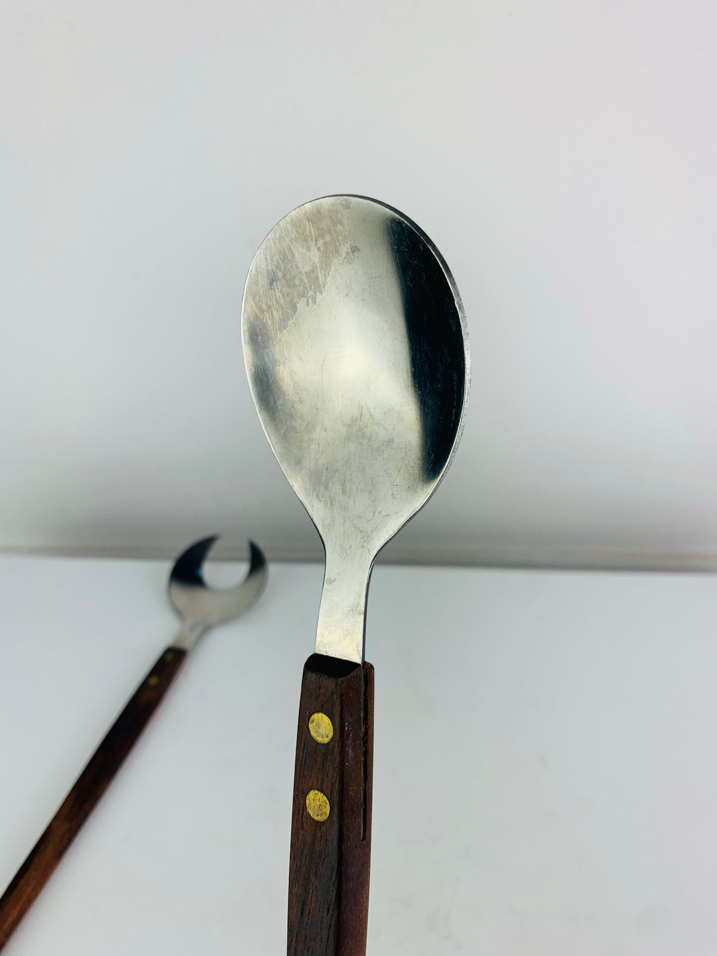 Teak and stainless steel salad cutlery in Scandinavian style, 1960s.