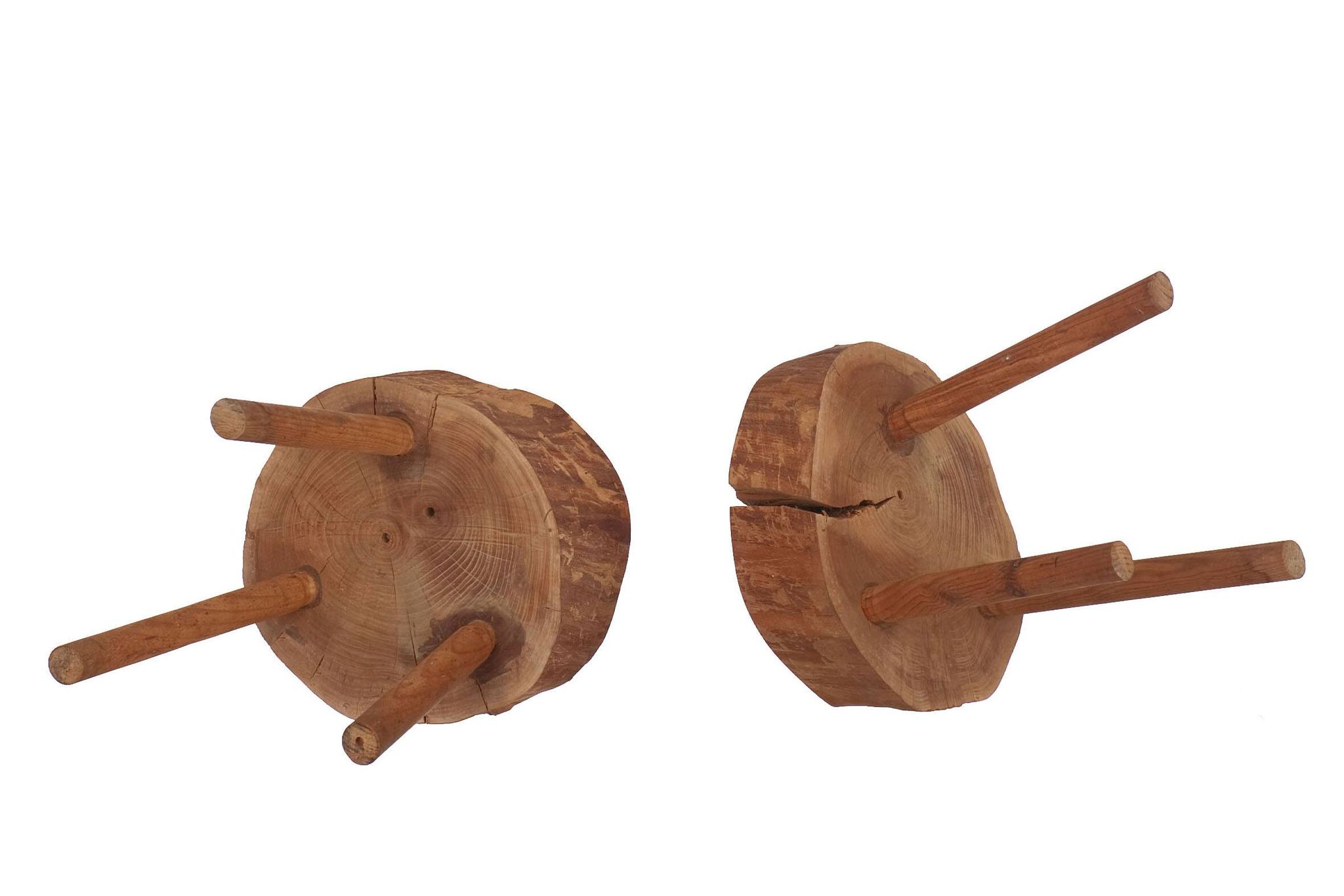 6 Raw Log Stools or Bedside Tables France circa 1970