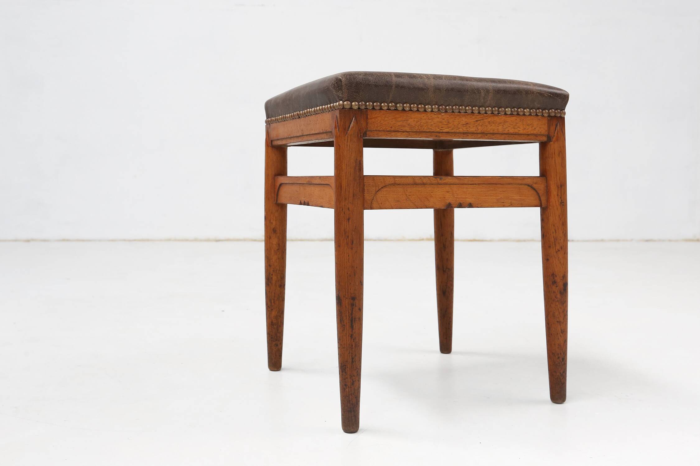 Art Deco wooden stool with leather top, Belgium ca. 1920