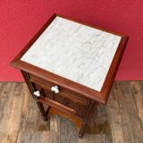 White marble and pitch pine bedside table