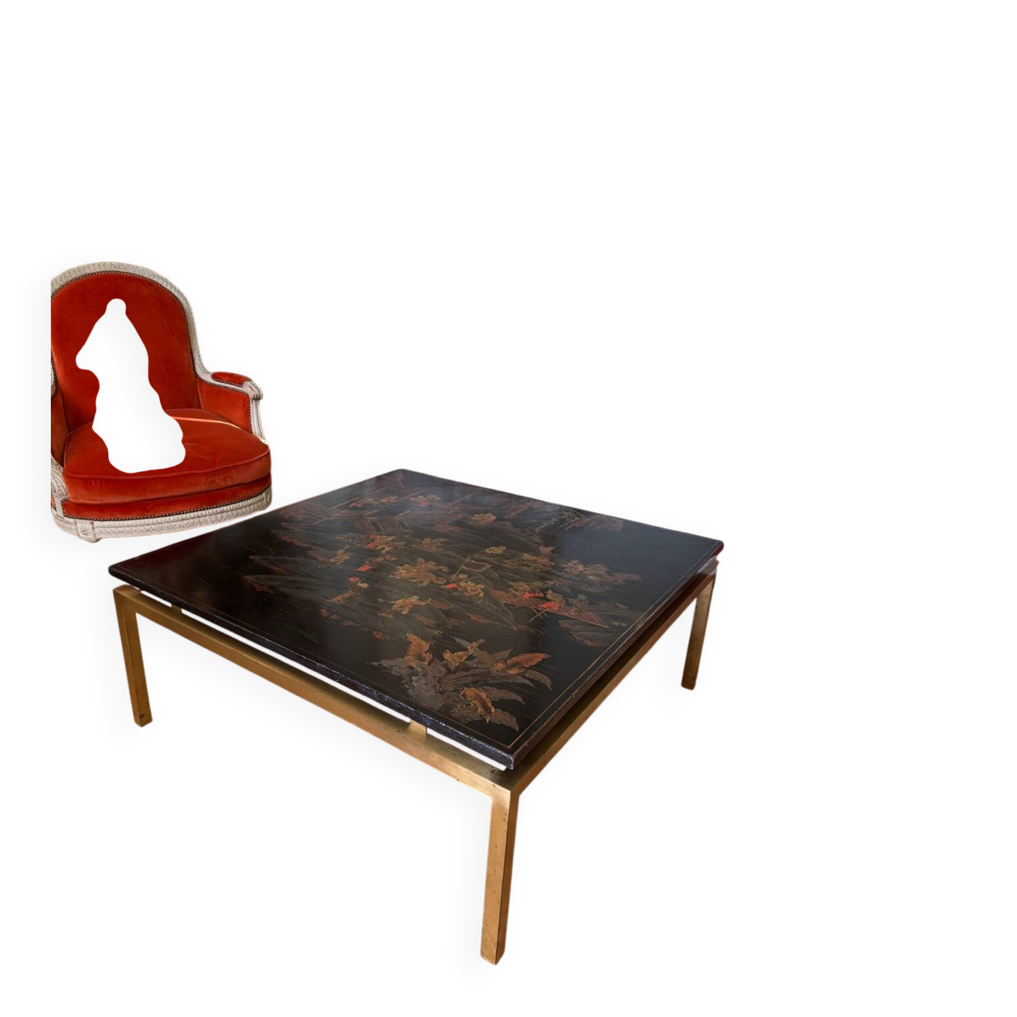 Important Coffee Table with a Lacquered Wood Panel from the 19th Century
