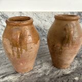 Pair of Provençal enamelled terracotta jars