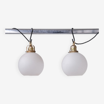 Pair of French Etched Mid-Century Glass Pendant Lights