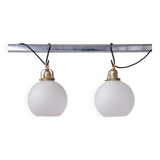 Pair of French Etched Mid-Century Glass Pendant Lights