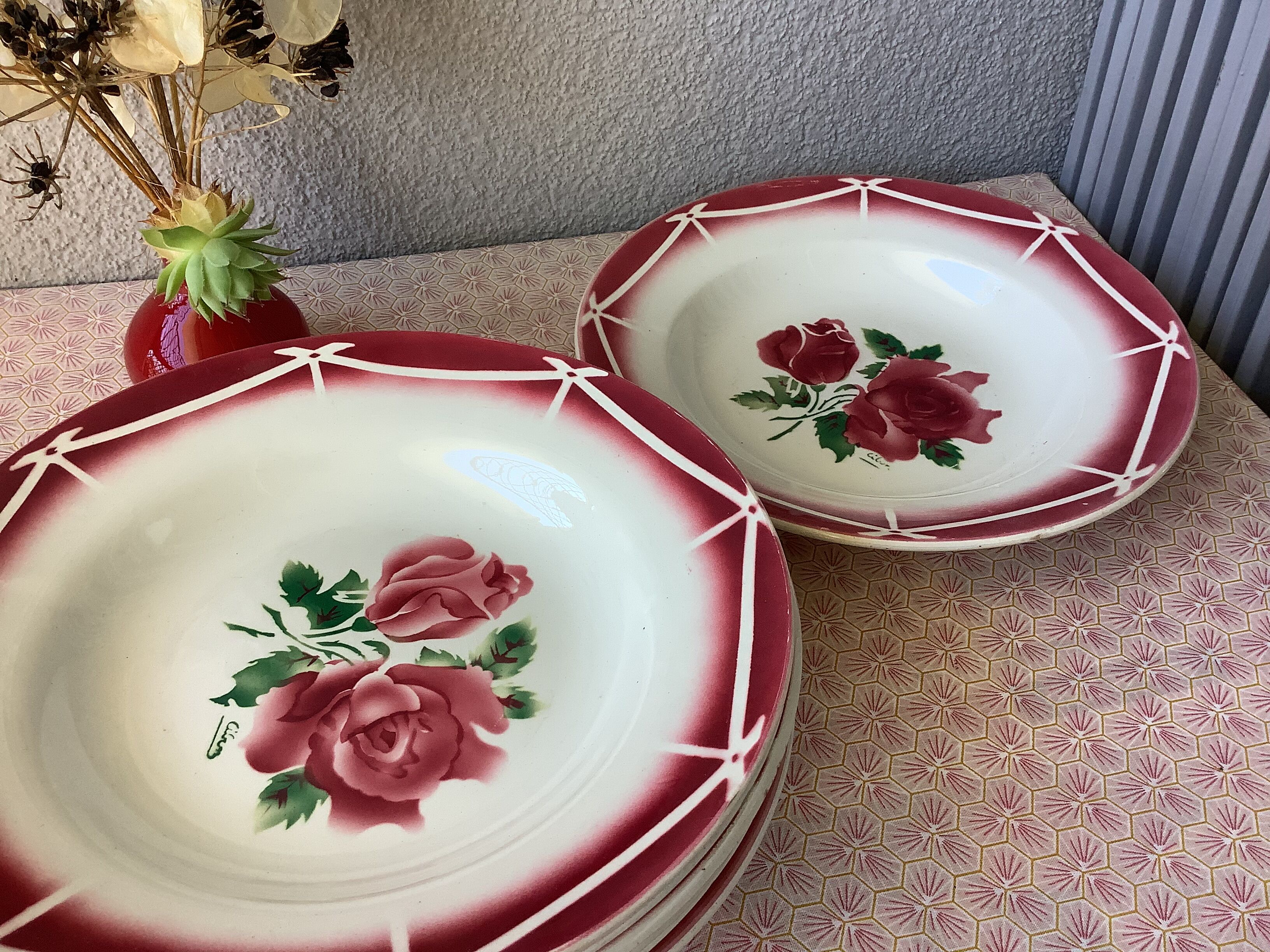 Plates Digoin Cibon Ironstone floral decoration