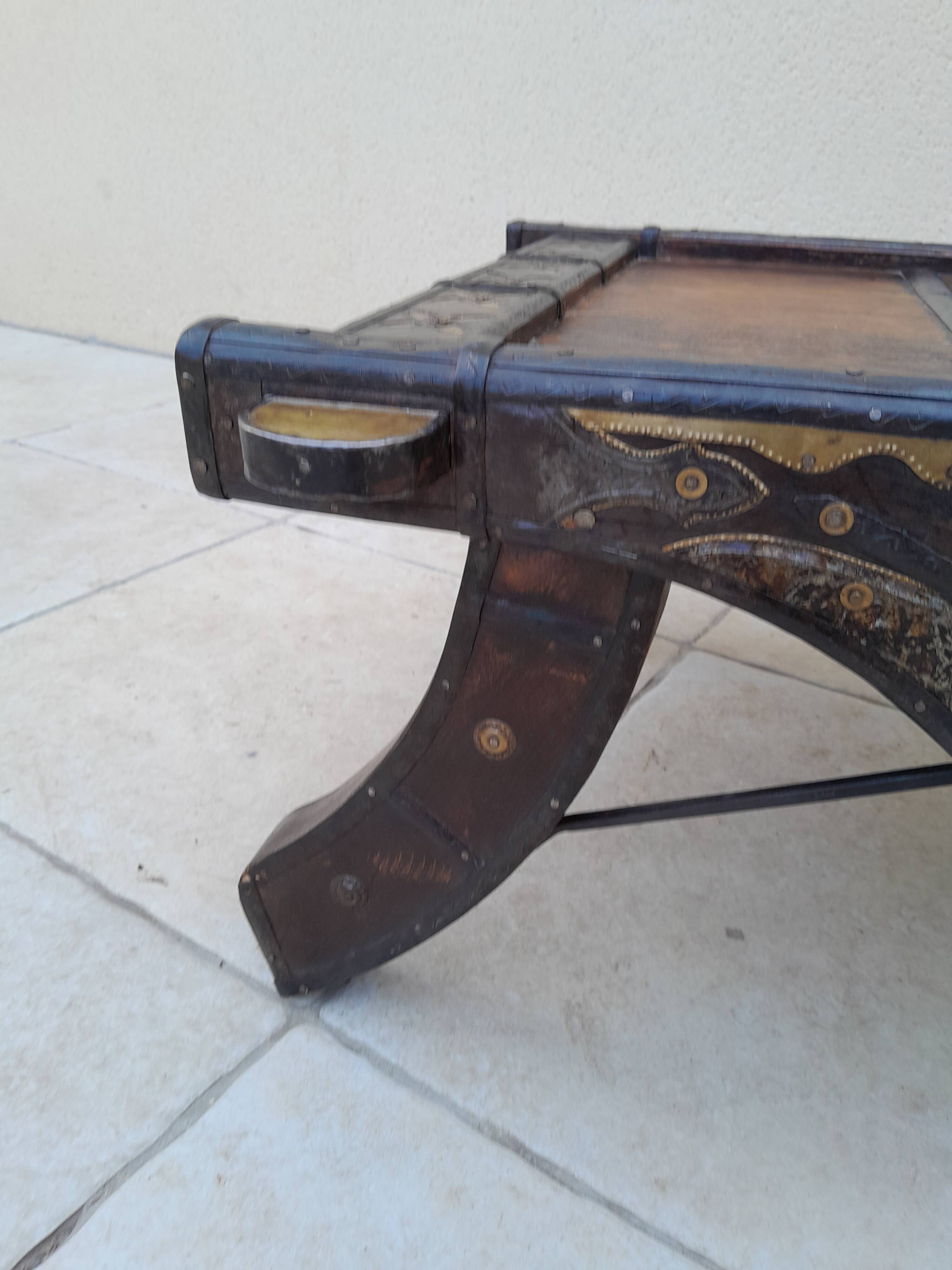 Old Tibetan copper wood coffee table