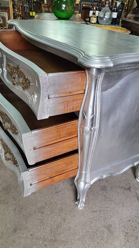 Commode style louis XV argente 3 tiroirs