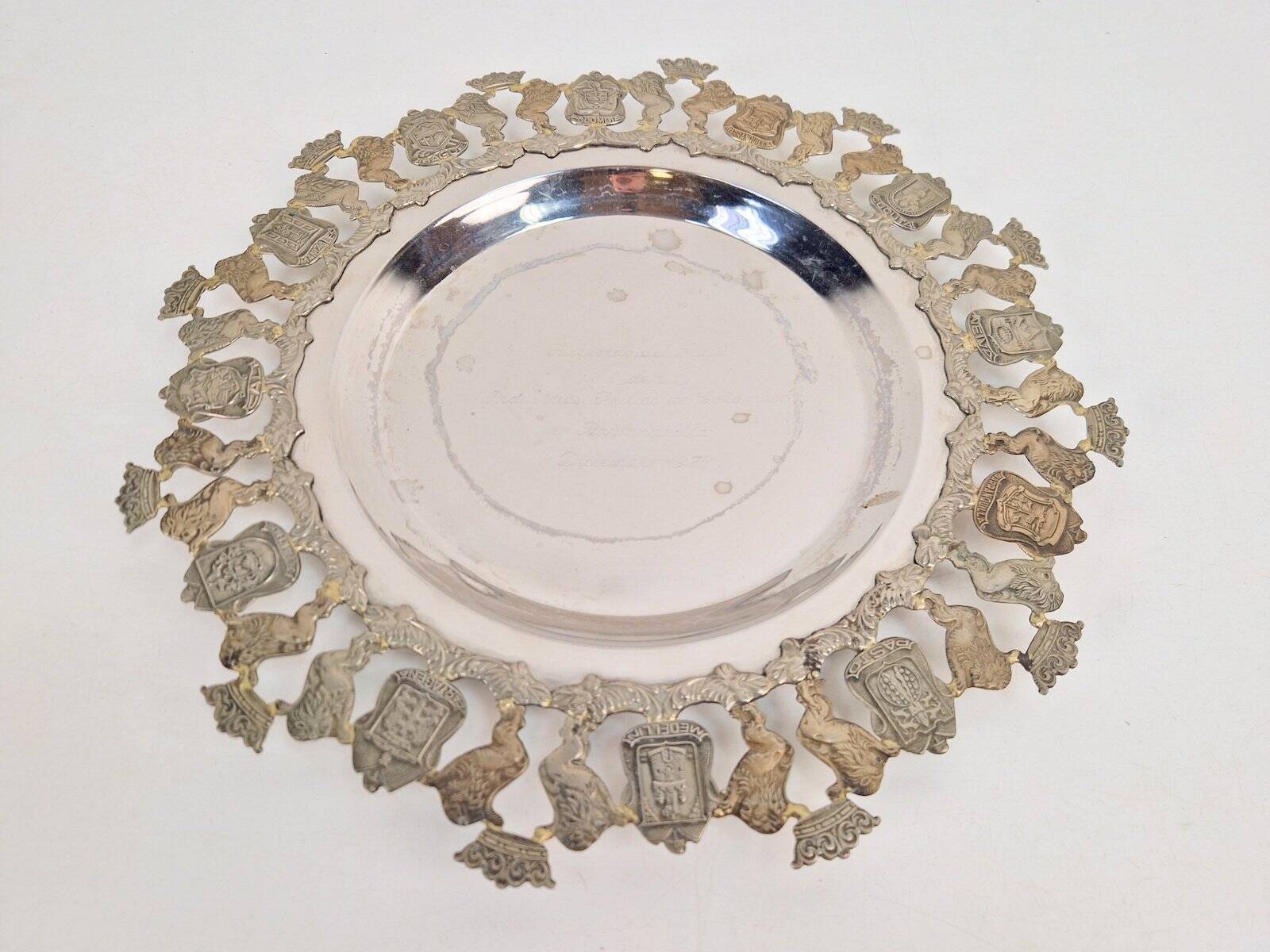 900 Pure Silver Platter from Florentina, Bogota, Colombia, 1970s