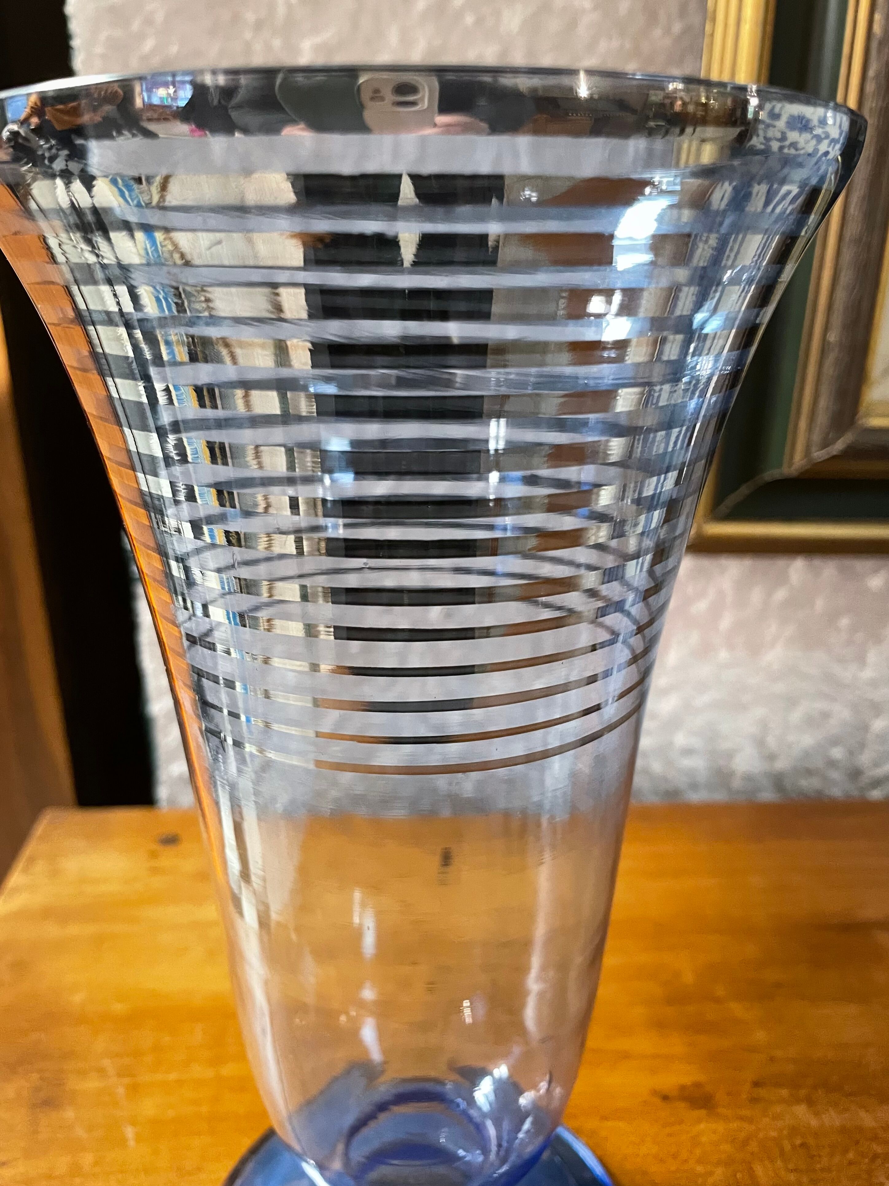 Blue glass vase silver decoration