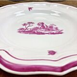 Ancien plat rond creux Gien modèle Paysage rose 1938/1960