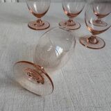 Set of 5 small pink crystal stemmed glasses