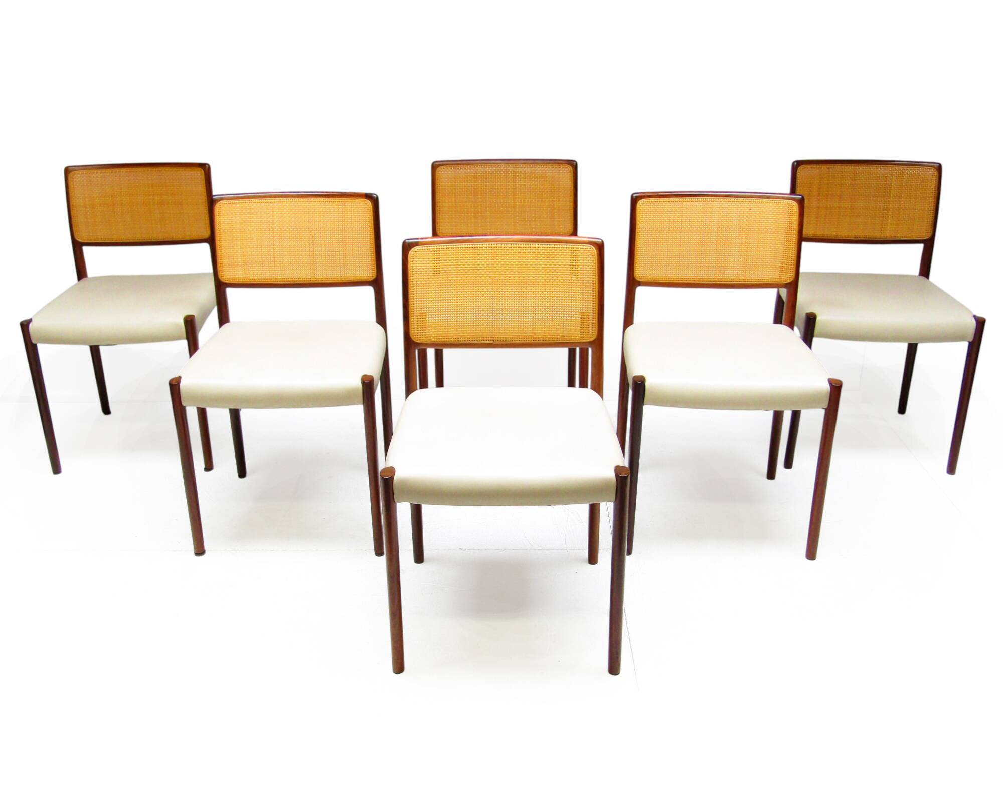 Set of 8 Danish Dining Chairs in Rosewood & Rattan attr. Niels Moller