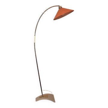 Mid century arc floor lamp in brass and perforated metal, 1960s
