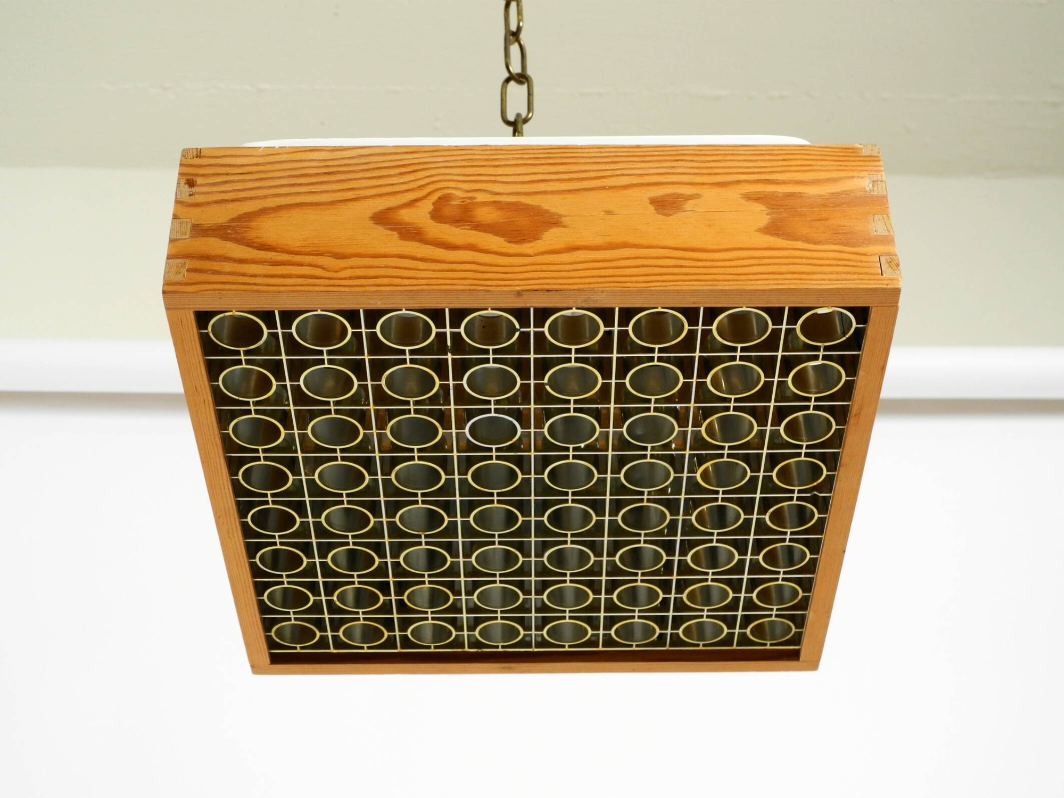 Beautiful 1970s square ceiling lamp made of pine wood by Alda Sweden