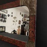 Miroir art nouveau peint à la main orné de laiton ciselé, miroir français au mercure des années 20