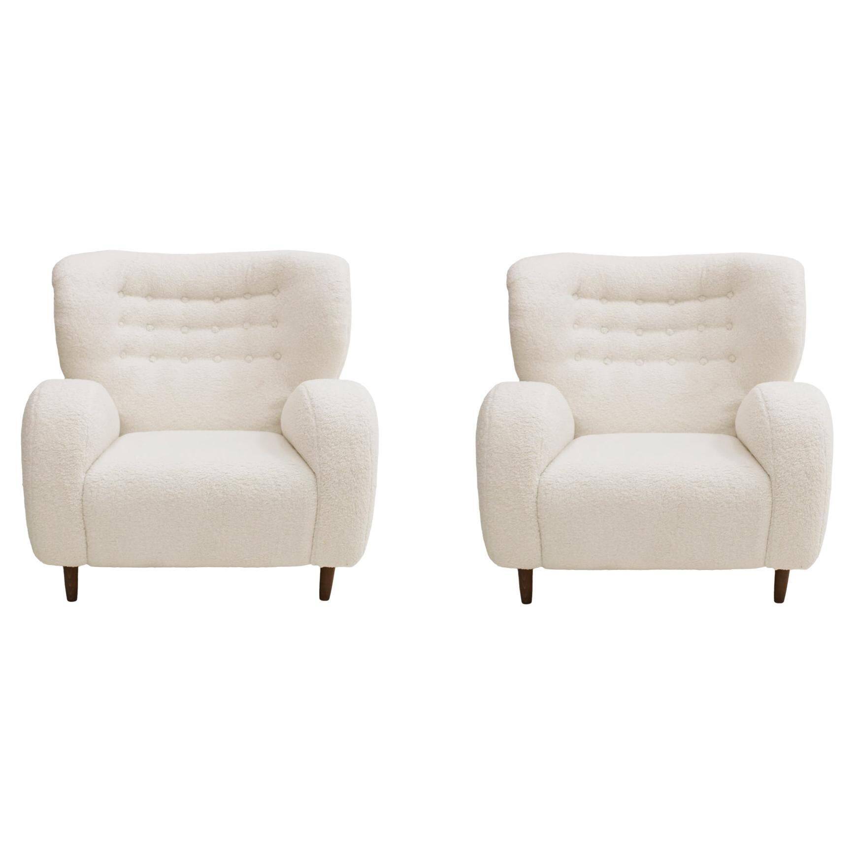 Late 20th Century Wool and Solid Wood Pair of Armchairs, Norway