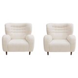 Late 20th Century Wool and Solid Wood Pair of Armchairs, Norway