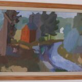 Original Swedish Oil on Panel – “House and Stream” by Pelle Nilsson, Dated