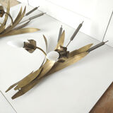 Pair reed and brass leaves sconces