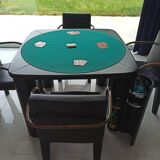 Square table mutlifunction Italian design, signed reversible board for the game, bar legs