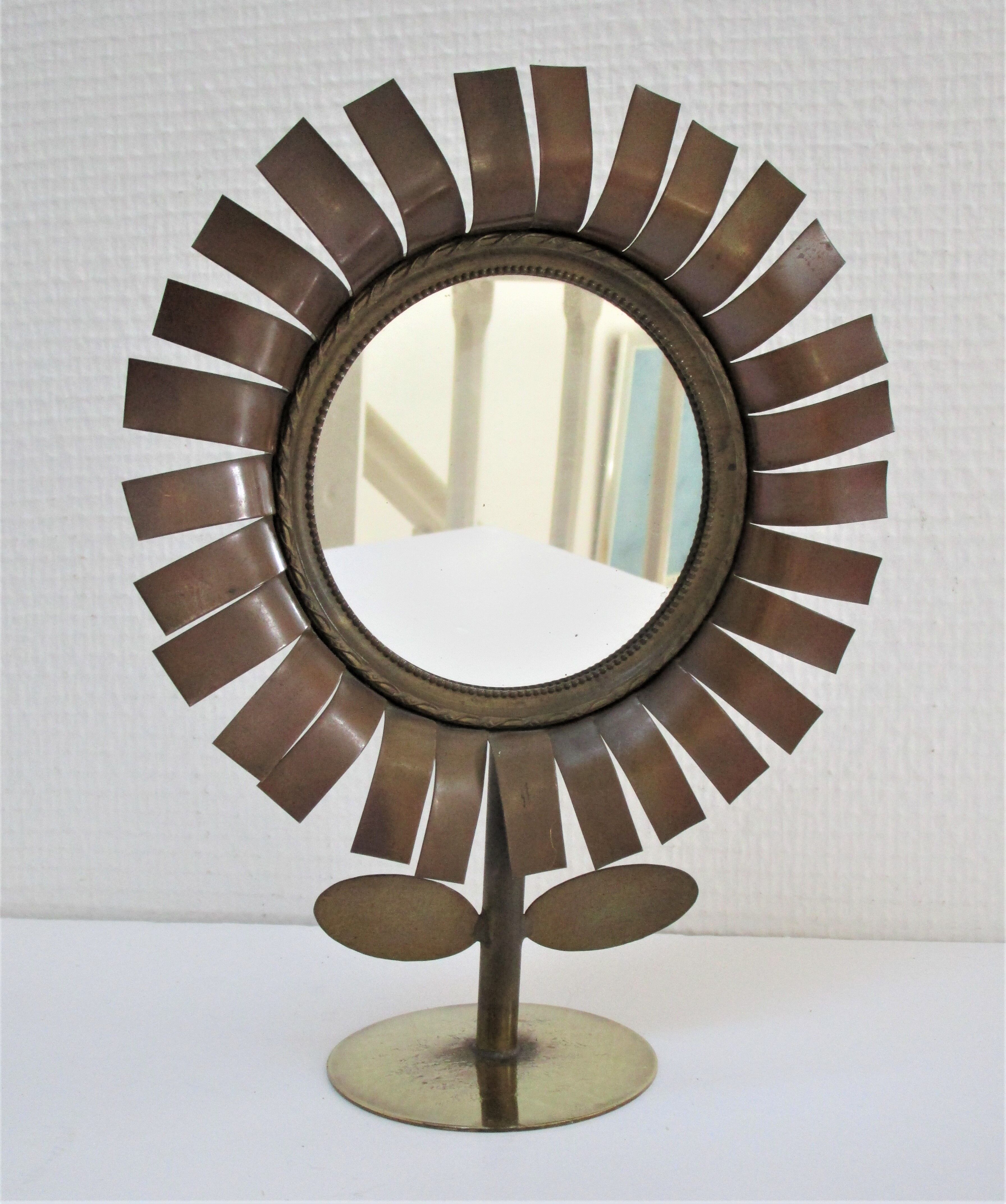 Copper and brass flower mirror by Vinay 60s