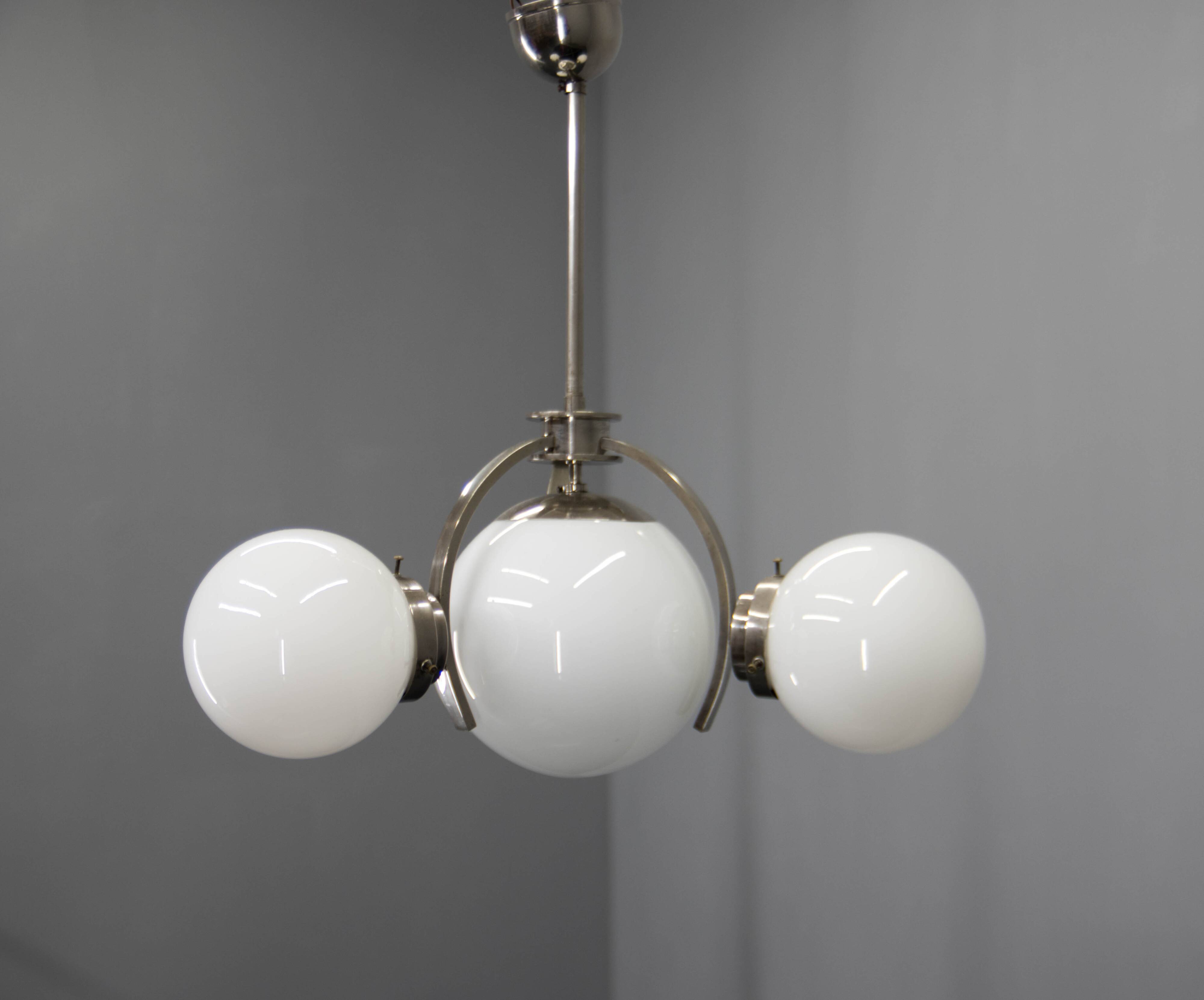 Art Deco / Functionalist Nickel Chandelier, 1930s