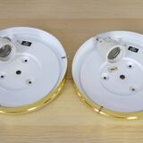 Mid Century Spanish Modern Brass and Opaline Glass Sconces Metalarte 70s